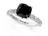 White gold Fancy Black Cushion Cut Diamond Side Stone Solitaire Ring with Round  and Four-Prong Setting_13