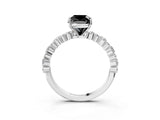 White gold Fancy Black Cushion Cut Diamond Side Stone Solitaire Ring with Round  and Four-Prong Setting_15