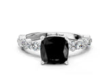 White gold Fancy Black Cushion Cut Diamond Side Stone Solitaire Ring with Round  and Four-Prong Setting_48