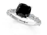 White gold Fancy Black Cushion Cut Diamond Side Stone Solitaire Ring with Round  and Four-Prong Setting_49