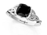 White gold Fancy Black Cushion Cut Diamond Solitaire Engagement Ring with Celtic Knot Band and Four-Prong Setting_1