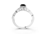 White gold Fancy Black Cushion Cut Diamond Solitaire Engagement Ring with Celtic Knot Band and Four-Prong Setting_3