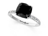 White gold Fancy Black Cushion Cut Diamond Solitaire Engagement Ring with Pavé Band and Prong Setting_1