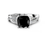 White gold Fancy Black Cushion Cut Diamond Solitaire Engagement Ring with Twisted Pavé Band and Four-Prong Setting_72