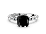 White gold Fancy Black Cushion Cut Diamond Solitaire Pavé Band with Four-Prong Setting