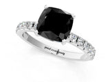 White gold Fancy Black Cushion Cut Diamond Solitaire Pavé Band with Four-Prong Setting_1