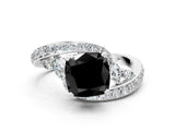 White gold Fancy Black Cushion Cut Diamond Solitaire Ring with Filigree Band and Four-Prong Setting_12