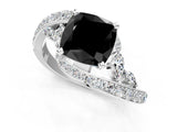 White gold Fancy Black Cushion Cut Diamond Solitaire Ring with Filigree Band and Four-Prong Setting_13