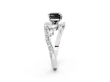 White gold Fancy Black Cushion Cut Diamond Solitaire Ring with Filigree Band and Four-Prong Setting_14
