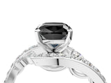 White gold Fancy Black Cushion Cut Diamond Solitaire Ring with Filigree Band and Four-Prong Setting_16