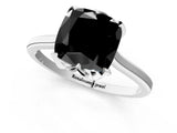 White gold Fancy Black Cushion Cut Diamond Solitaire Ring with Flower Prong Setting and Classic Band_40