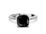 White gold Fancy Black Cushion Cut Diamond Solitaire Ring with Four-Prong Setting and Pavé Band_3