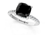 White gold Fancy Black Cushion Cut Diamond Solitaire Ring with Four-Prong Setting and Pavé Band_4