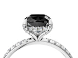 White gold Fancy Black Cushion Cut Diamond Solitaire Ring with Four-Prong Setting and Pavé Band_7