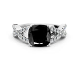 White gold Fancy Black Cushion Cut Diamond Solitaire Ring with Four-Prong Setting and Twisted Pavé Band_24