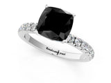 White gold Fancy Black Cushion Cut Diamond Solitaire Ring with Pavé Accents and Four-Prong Setting_1