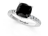White gold Fancy Black Cushion Cut Diamond Solitaire Ring with Pavé Band and Four-Prong Setting_25