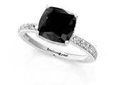 White gold Fancy Black Cushion Cut Diamond Solitaire Ring with Pavé Band and Hidden Halo_25