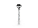 White gold Fancy Black Cushion Cut Diamond Solitaire Ring with Pavé Band and Hidden Halo_26