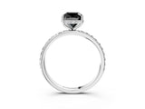 White gold Fancy Black Cushion Cut Diamond Solitaire Ring with Pavé Band and Hidden Halo_27