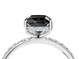 White gold Fancy Black Cushion Cut Diamond Solitaire Ring with Pavé Band and Hidden Halo_28