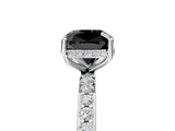 White gold Fancy Black Cushion Cut Diamond Solitaire Ring with Pavé Band and Hidden Halo_29