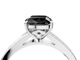 White gold Fancy Black Cushion Cut Diamond Solitaire Ring with Pavé Band and Prong Setting_16
