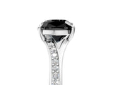 White gold Fancy Black Cushion Cut Diamond Solitaire Ring with Pavé Band and Prong Setting_17