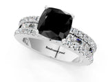 White gold Fancy Black Cushion Cut Diamond Solitaire Ring with Pavé and Channel Set Band_1