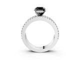 White gold Fancy Black Cushion Cut Diamond Solitaire Ring with Pavé and Channel Set Band_3