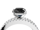 White gold Fancy Black Cushion Cut Diamond Solitaire Ring with Pavé and Channel Set Band_4