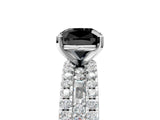 White gold Fancy Black Cushion Cut Diamond Solitaire Ring with Pavé and Channel Set Band_5