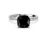 White gold Fancy Black Cushion Cut Diamond Solitaire Ring with Pave Band and Four Prong Setting_24