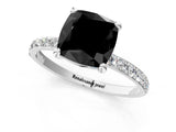 White gold Fancy Black Cushion Cut Diamond Solitaire Ring with Pave Band and Four Prong Setting_25