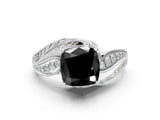 White gold Fancy Black Cushion Cut Diamond Solitaire Ring with Prong Setting and Twisted Pavé Band_24