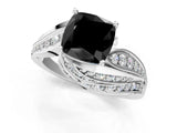 White gold Fancy Black Cushion Cut Diamond Solitaire Ring with Prong Setting and Twisted Pavé Band_25