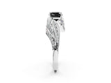 White gold Fancy Black Cushion Cut Diamond Solitaire Ring with Prong Setting and Twisted Pavé Band_26