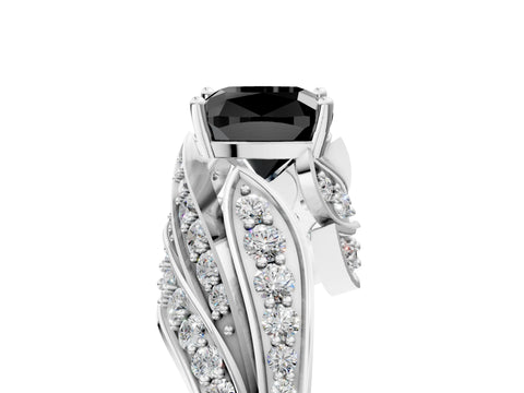 White gold Fancy Black Cushion Cut Diamond Solitaire Ring with Prong Setting and Twisted Pavé Band_29