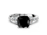 White gold Fancy Black Cushion Cut Diamond Solitaire Ring with Side Stones and Four-Prong Setting_36
