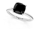 White gold Fancy Black Cushion Cut Diamond Solitaire Ring with Thin Band and Four-Prong Setting_1