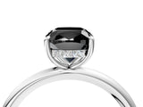 White gold Fancy Black Cushion Cut Diamond Solitaire Ring with Thin Band and Four-Prong Setting_4