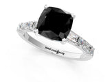 White gold Fancy Black Cushion Cut Diamond Solitaire with Side Baguettes and Channel Set Band_1