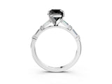 White gold Fancy Black Cushion Cut Diamond Solitaire with Side Baguettes and Channel Set Band_3