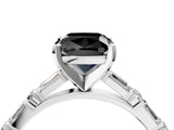 White gold Fancy Black Cushion Cut Diamond Solitaire with Side Baguettes and Channel Set Band_4