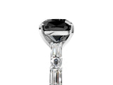 White gold Fancy Black Cushion Cut Diamond Solitaire with Side Baguettes and Channel Set Band_5