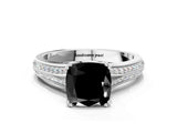 White gold Fancy Black Cushion Cut Diamond Split Shank Engagement Ring with Pavé Band
