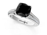 White gold Fancy Black Cushion Cut Diamond Split Shank Engagement Ring with Pavé Band_1