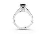 White gold Fancy Black Cushion Cut Diamond Split Shank Engagement Ring with Pavé Band_3