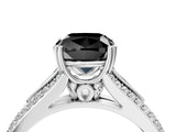 White gold Fancy Black Cushion Cut Diamond Split Shank Engagement Ring with Pavé Band_4