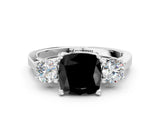 White gold Fancy Black Cushion Cut Diamond Three-Stone Engagement Ring with Prong Setting and Pavé Band_12